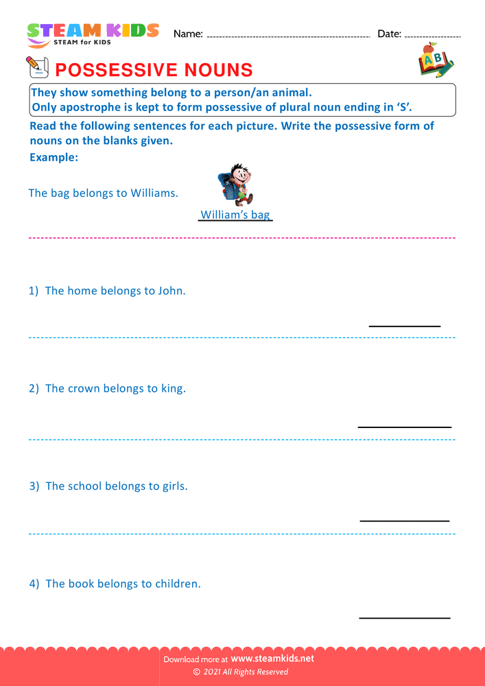 Free English Worksheet - Possessive nouns - Worksheet 3