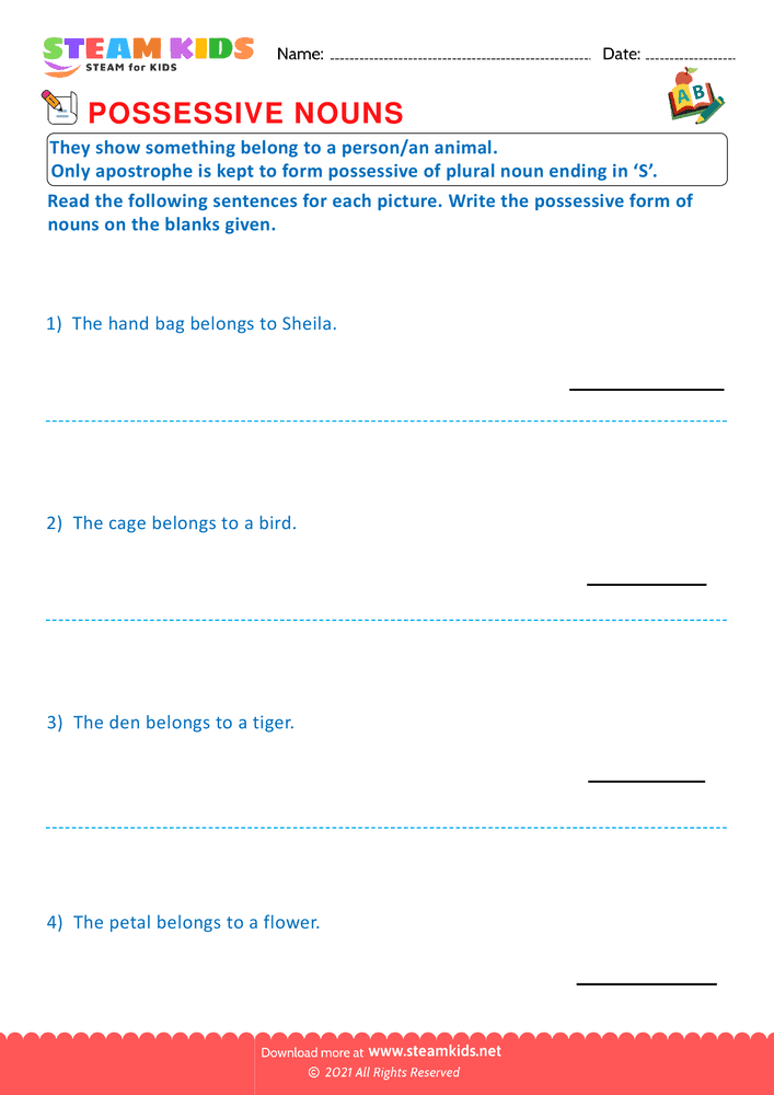 Free English Worksheet - Possessive nouns - Worksheet 4