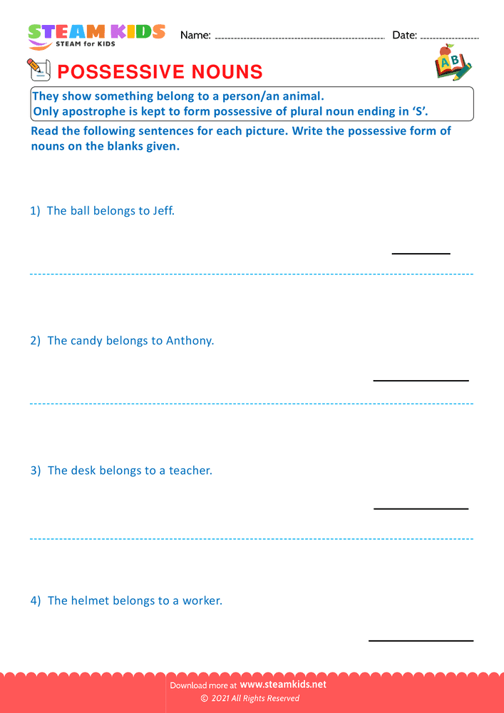 Free English Worksheet - Possessive nouns - Worksheet 5