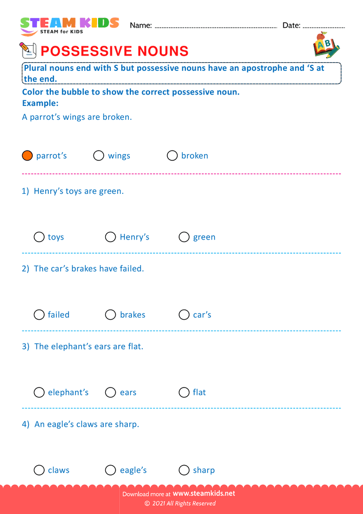 Free English Worksheet - Possessive nouns - Worksheet 6