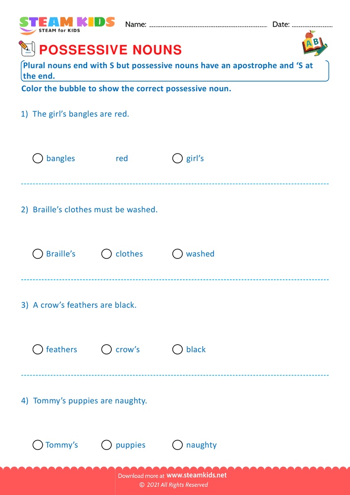 Free English Worksheet - Possessive nouns - Worksheet 7