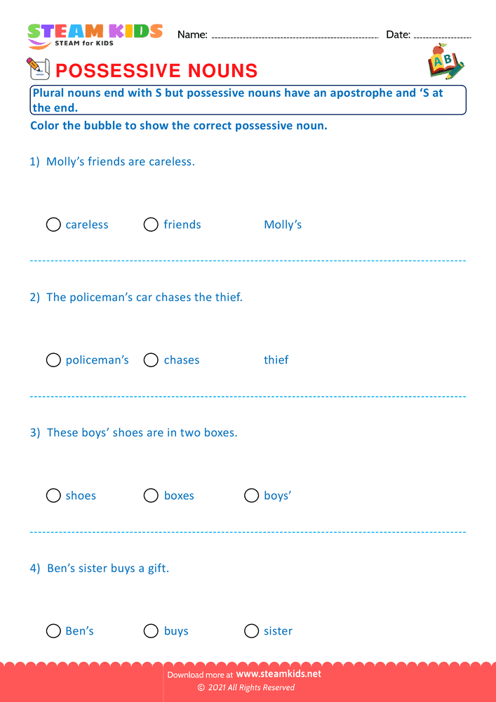 Free English Worksheet - Possessive nouns - Worksheet 8