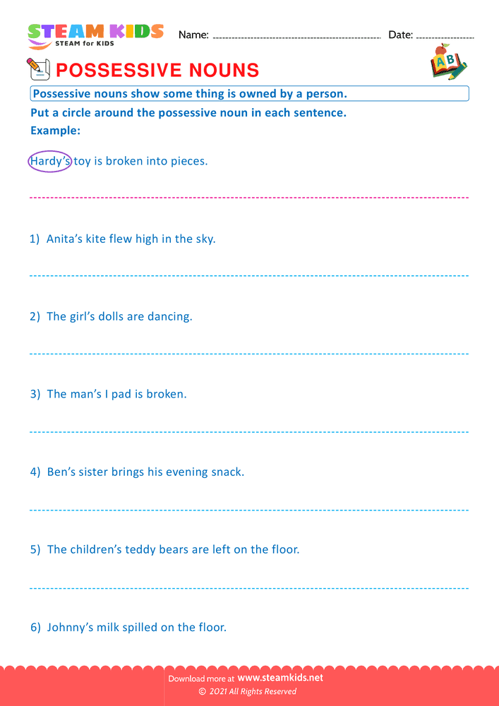 Free English Worksheet - Possessive nouns - Worksheet 9