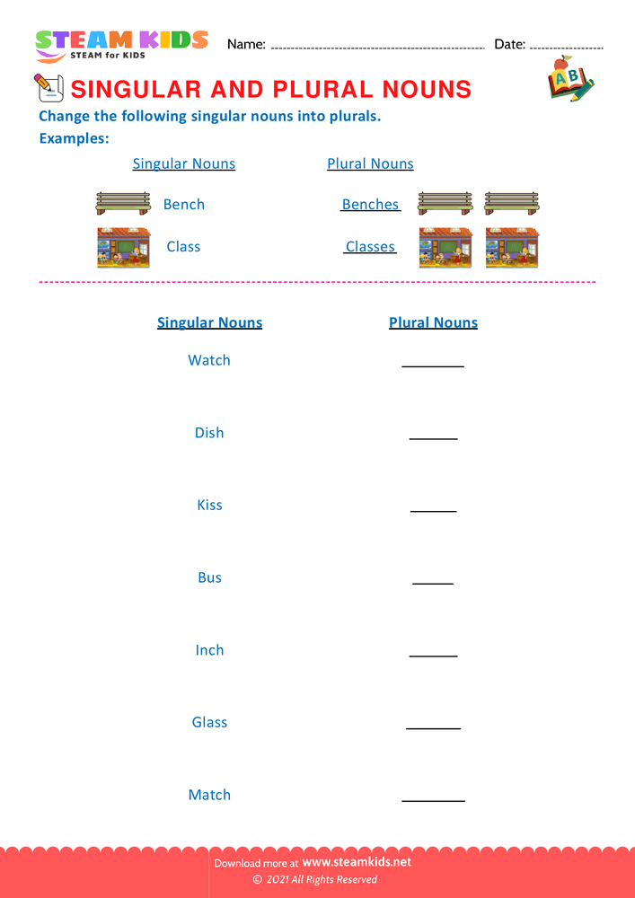 Free English Worksheet - Singular and Plural Nouns G2 - Worksheet 4