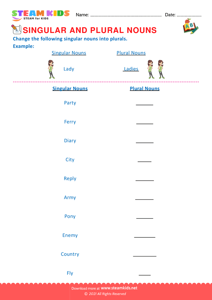 Free English Worksheet - Singular and Plural Nouns G2 - Worksheet 7