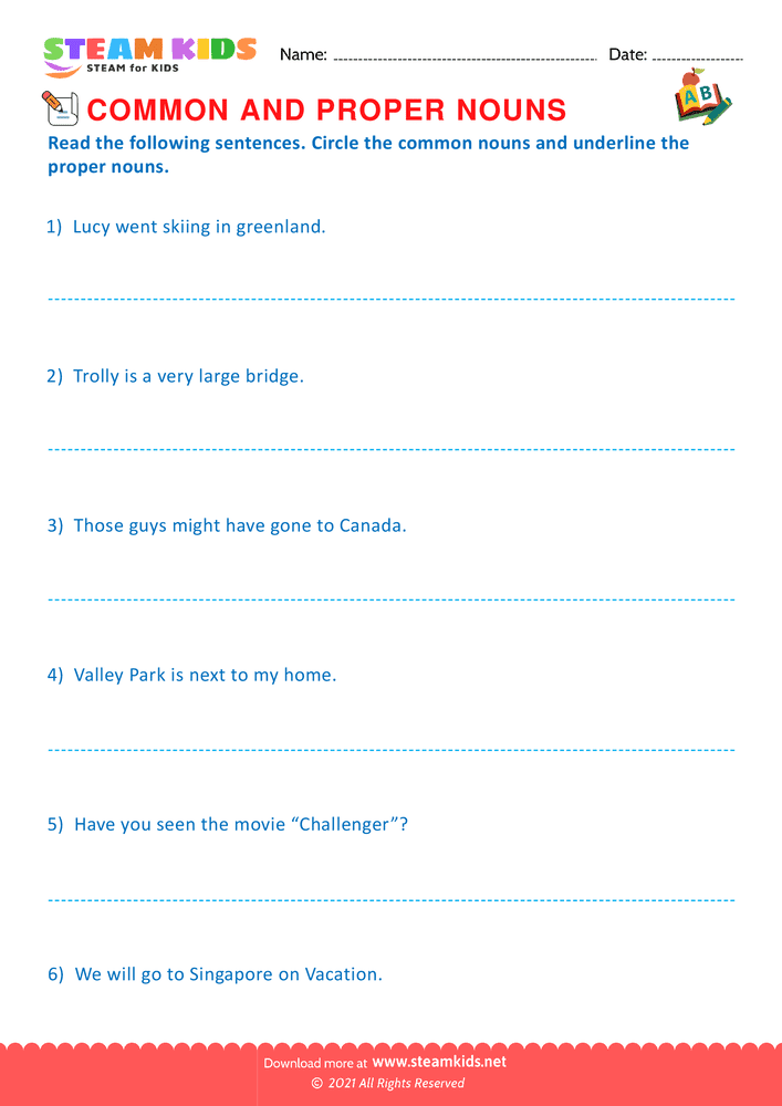 Free English Worksheet - Proper and Common Nouns - Worksheet 4