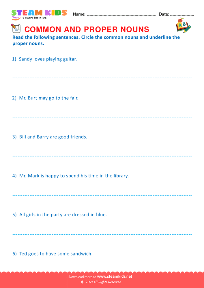 Free English Worksheet - Proper and Common Nouns - Worksheet 6