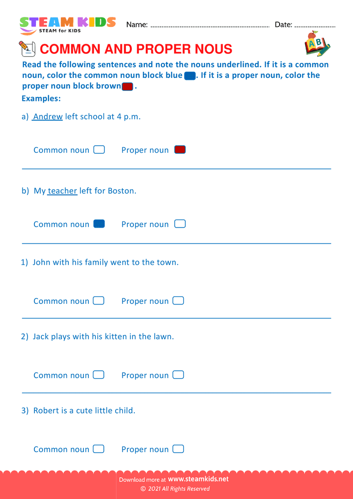 Free English Worksheet - Proper and Common Nouns - Worksheet 9
