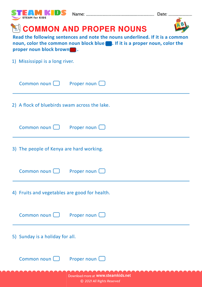 Free English Worksheet - Proper and Common Nouns - Worksheet 12