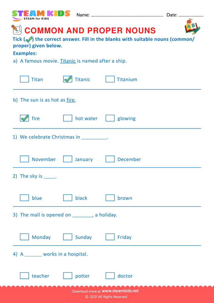 Free English Worksheet - Proper and Common Nouns - Worksheet 14