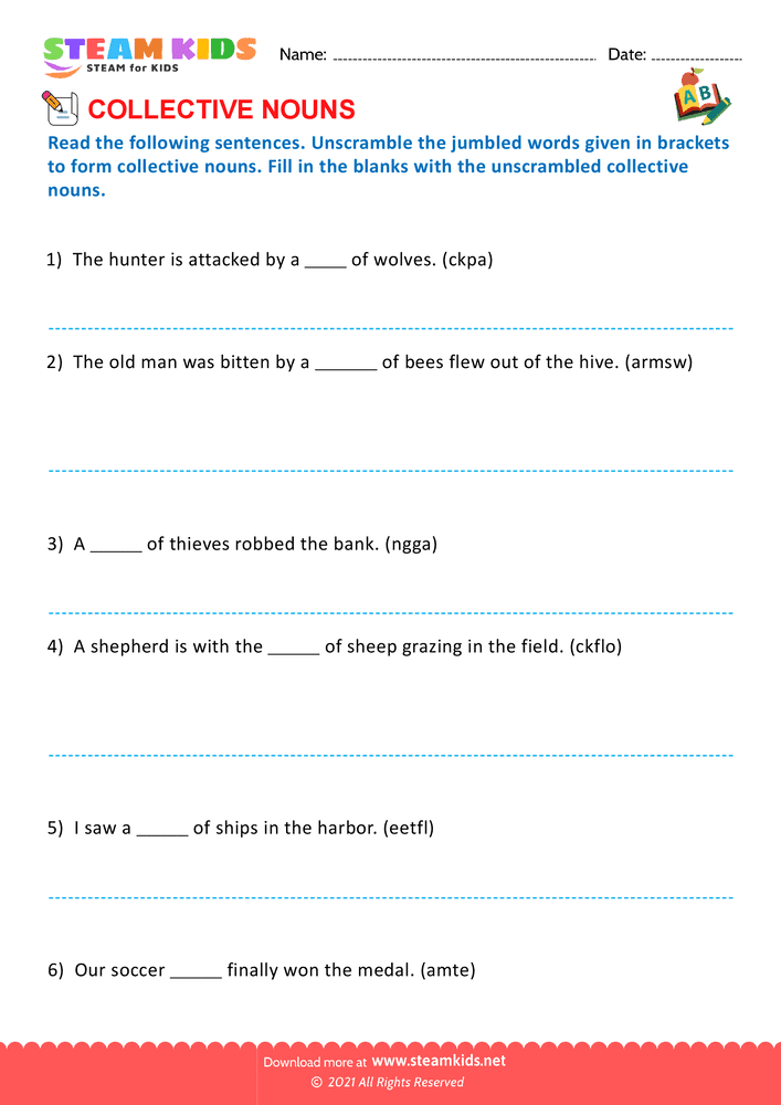 Free English Worksheet - Collective nouns - Worksheet 2