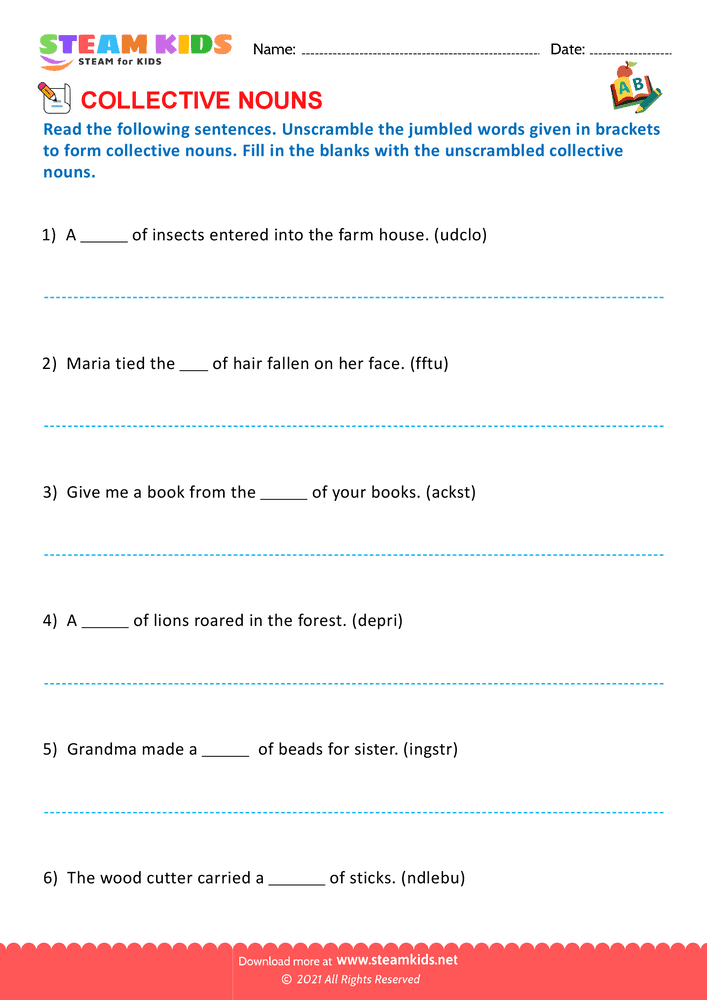 Free English Worksheet - Collective nouns - Worksheet 3