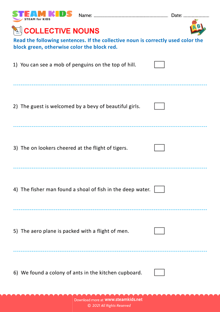 Free English Worksheet - Collective nouns - Worksheet 12