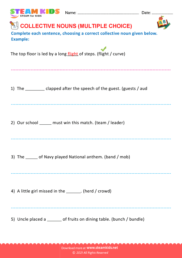 Free English Worksheet - Collective nouns - Worksheet 15