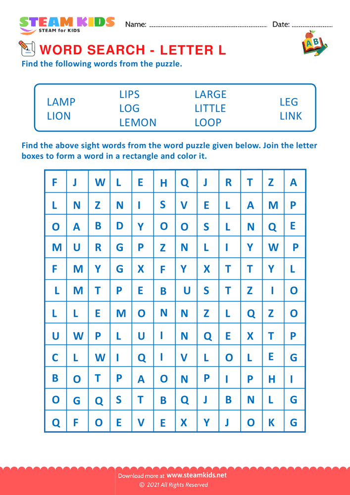 Free English Worksheet - Word Search - Worksheet Letter L