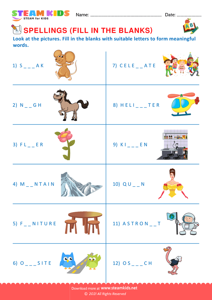 Free English Worksheet - Filling blanks - Worksheet 2