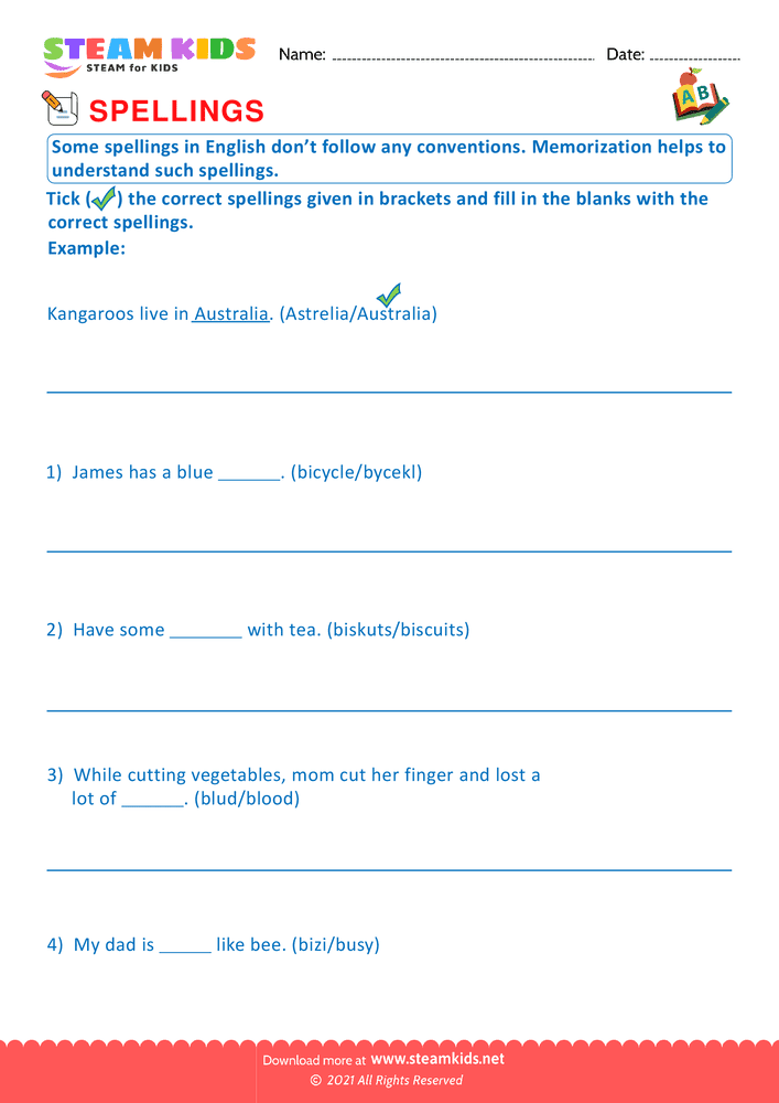 Free English Worksheet - Irregular spellings - Worksheet 1