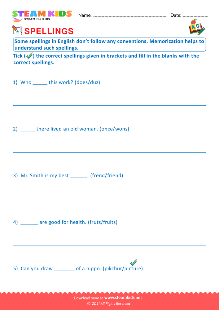 Free English Worksheet - Irregular spellings - Worksheet 2