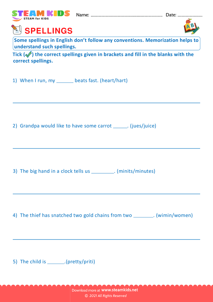 Free English Worksheet - Irregular spellings - Worksheet 3