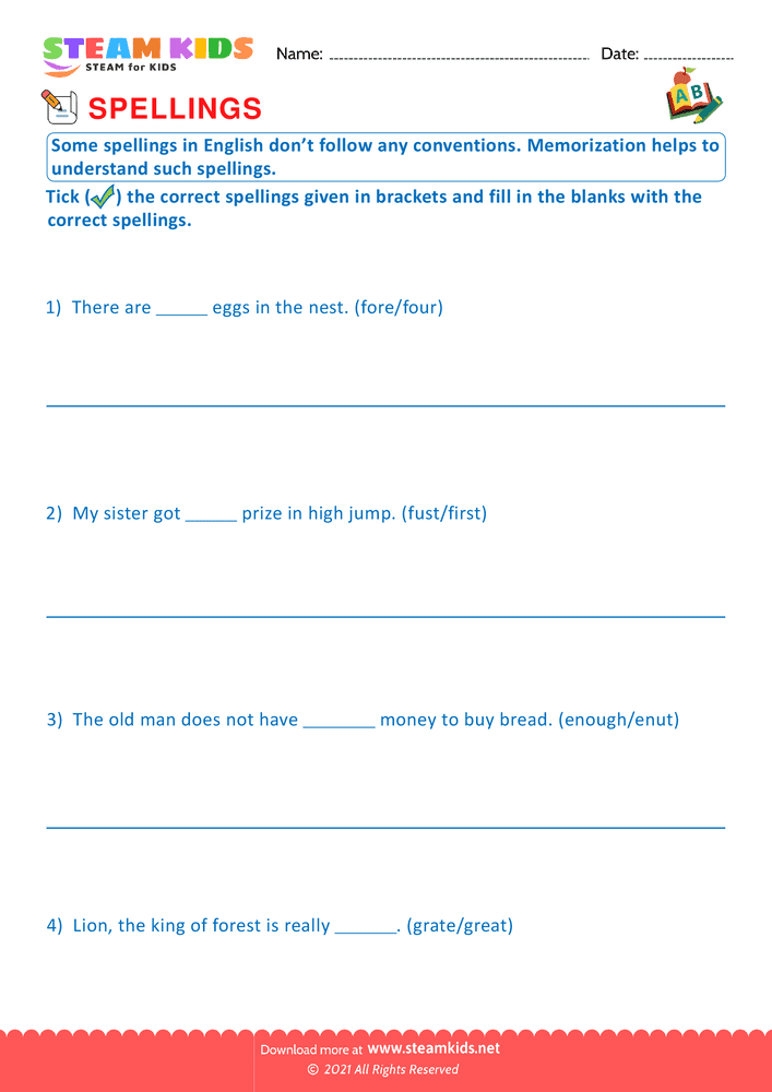 Free English Worksheet - Irregular spellings - Worksheet 4