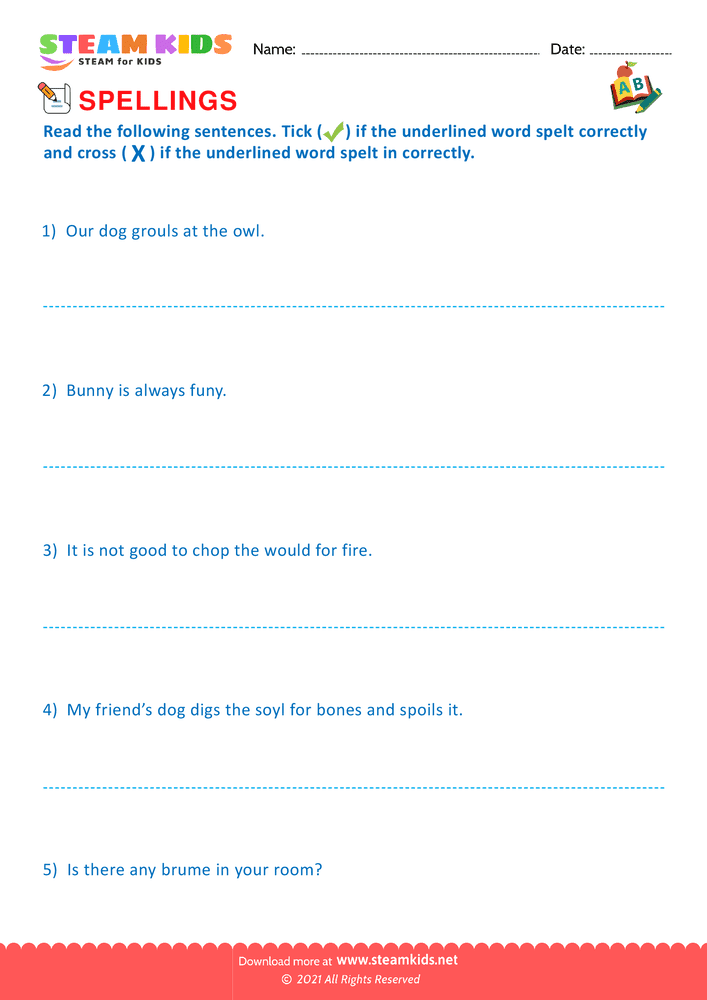 Free English Worksheet - Conventional Spelling For Words - Worksheet 2