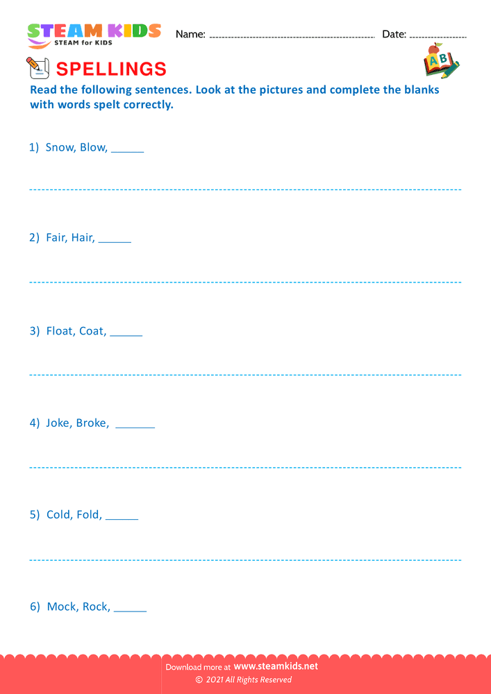 Free English Worksheet - Conventional Spelling For Words - Worksheet 7