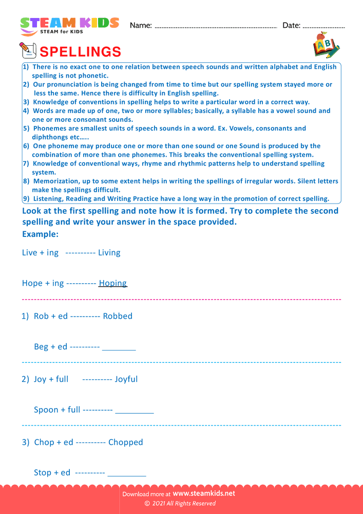 Free English Worksheet - Conventional Spelling For Words - Worksheet 9
