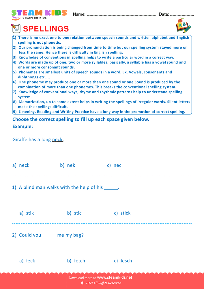 Free English Worksheet - Conventional Spelling For Words - Worksheet 11