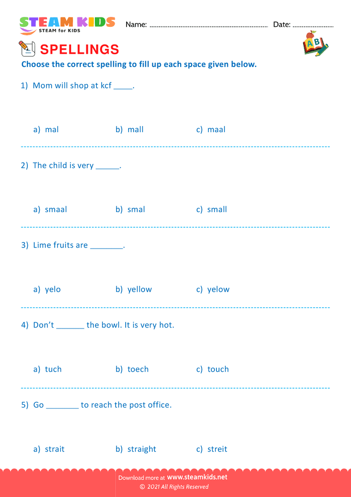 Free English Worksheet - Conventional Spelling For Words - Worksheet 13