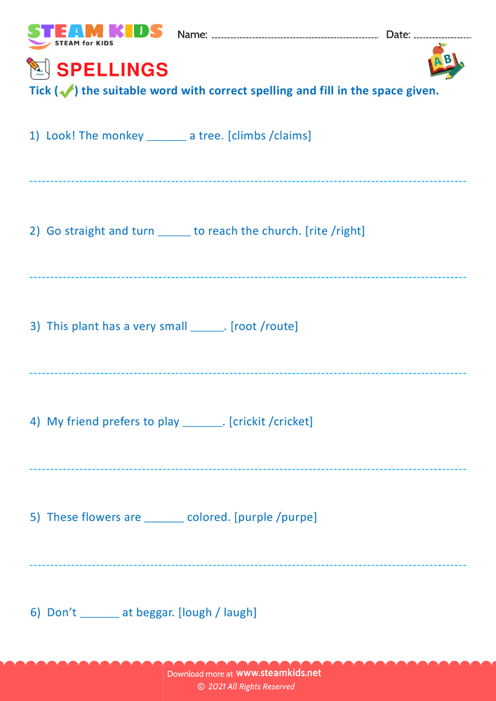 Free English Worksheet - Conventional Spelling For Words - Worksheet 15