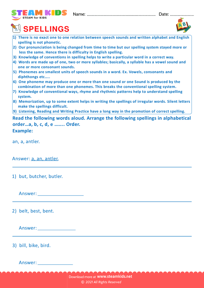 Free English Worksheet - Spelling Pattern - Worksheet 1