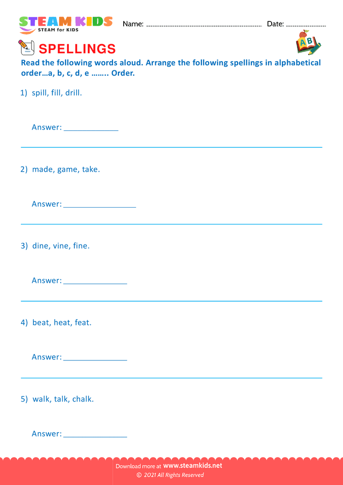 Free English Worksheet - Spelling Pattern - Worksheet 6