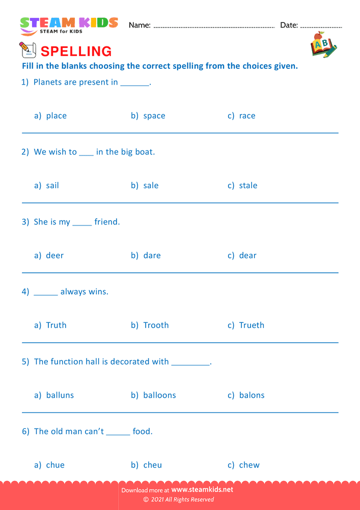 Free English Worksheet - Spellings - Worksheet 4
