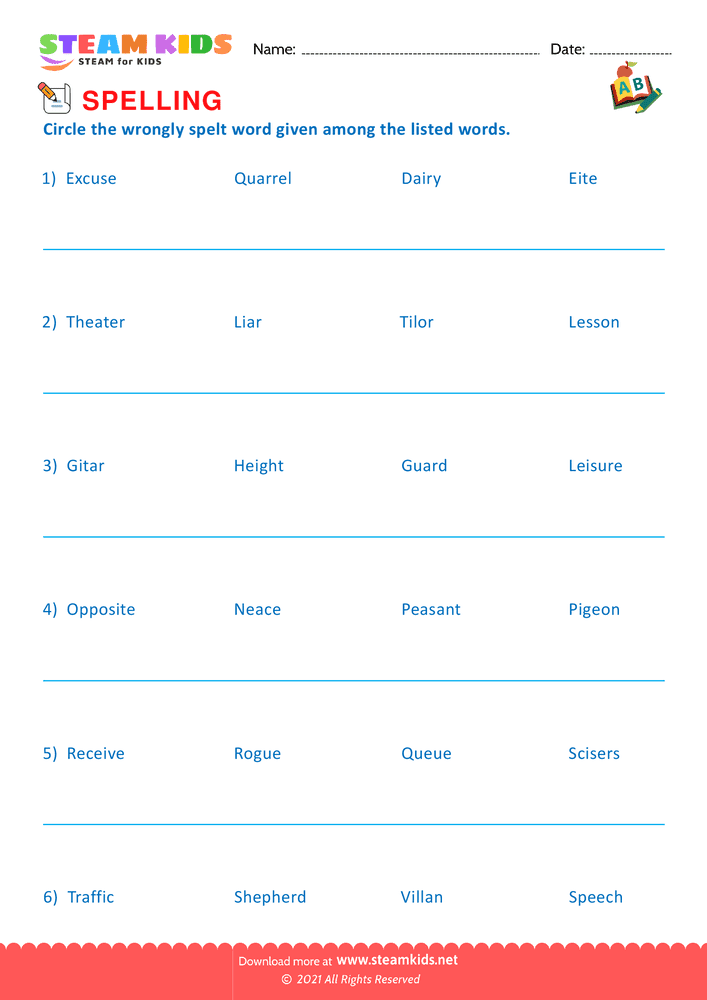 Free English Worksheet - Spellings - Worksheet 11