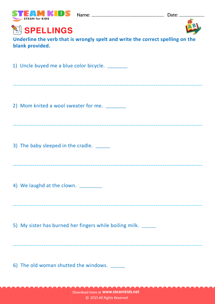 Free English Worksheet - Plurals & Verb Forms - Worksheet 2
