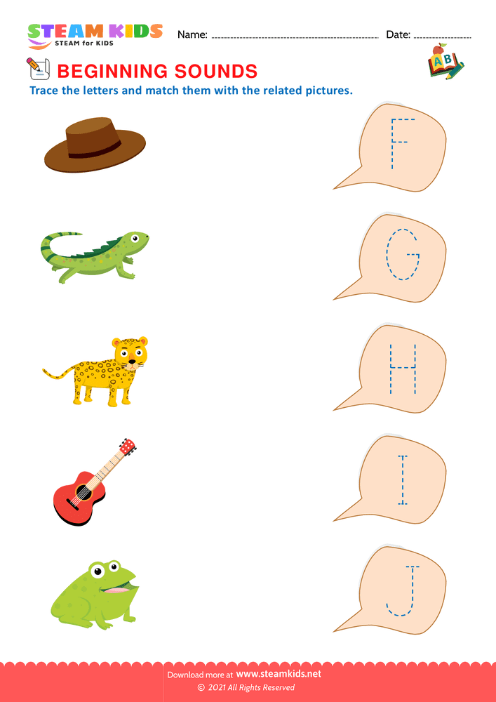 Free English Worksheet - Beginning Sounds F to J