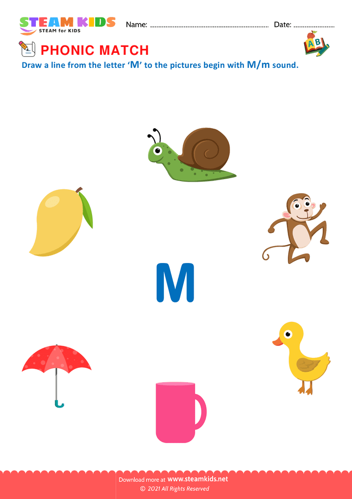 Free English Worksheet - Phonic Match M