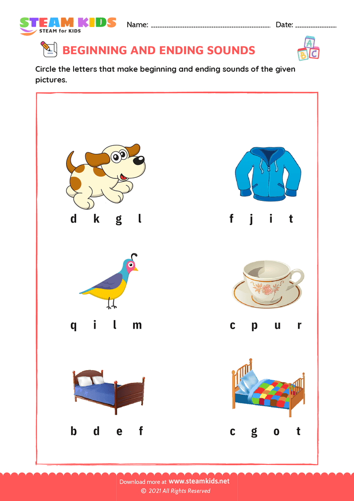 Free English Worksheet - Beginning & Ending Sounds - Worksheet 10
