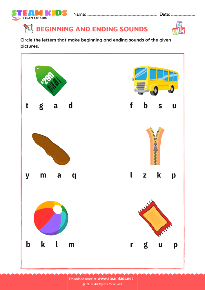 Free English Worksheet - Beginning & Ending Sounds - Worksheet 11