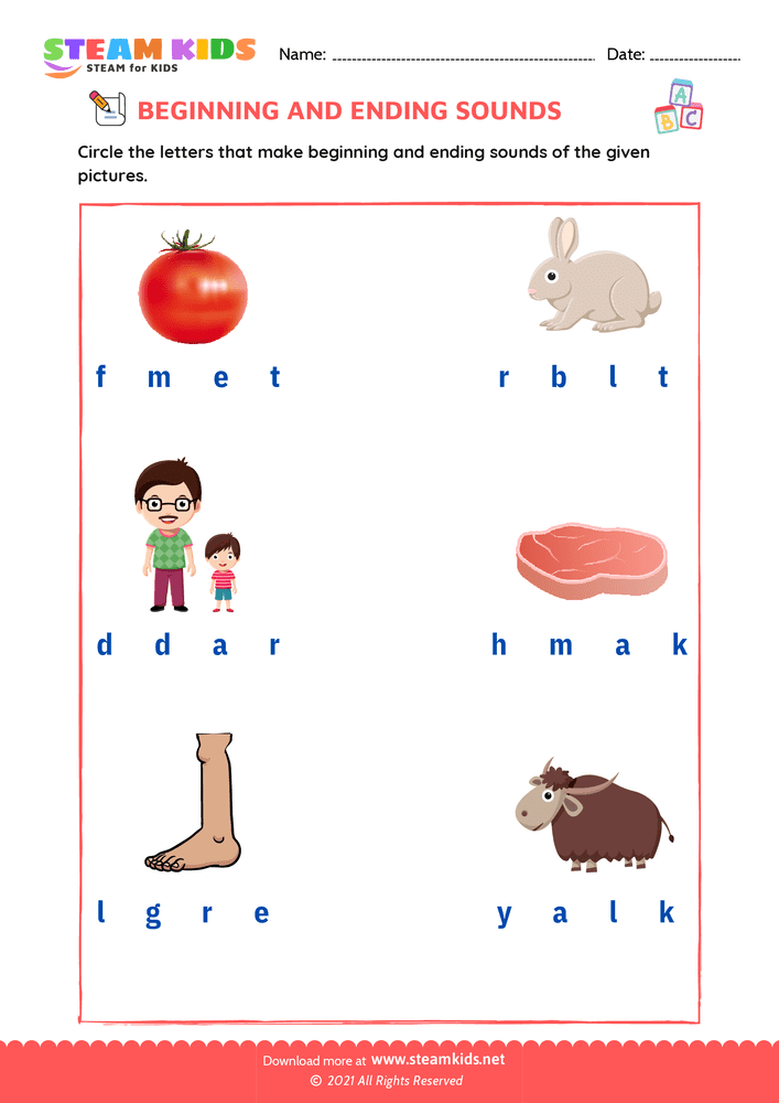 Free English Worksheet - Beginning & Ending Sounds - Worksheet 15