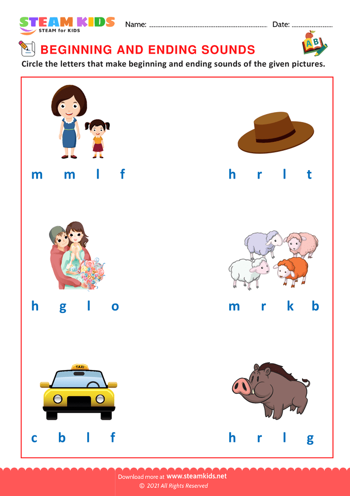 Free English Worksheet - Beginning & Ending Sounds - Worksheet 18