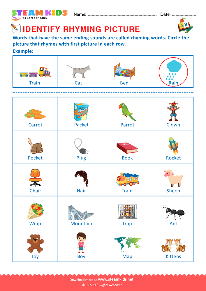 Free English Worksheet - Identify Rhuming picture - Worksheet 17