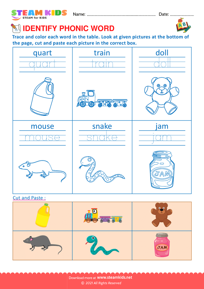 Free English Worksheet - Identify phonic word - Worksheet 4 - STEAM KIDS