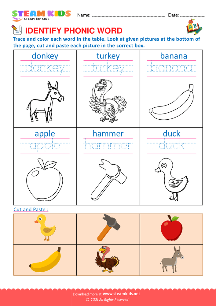 Free English Worksheet - Identify phonic word - Worksheet 15 - STEAM KIDS