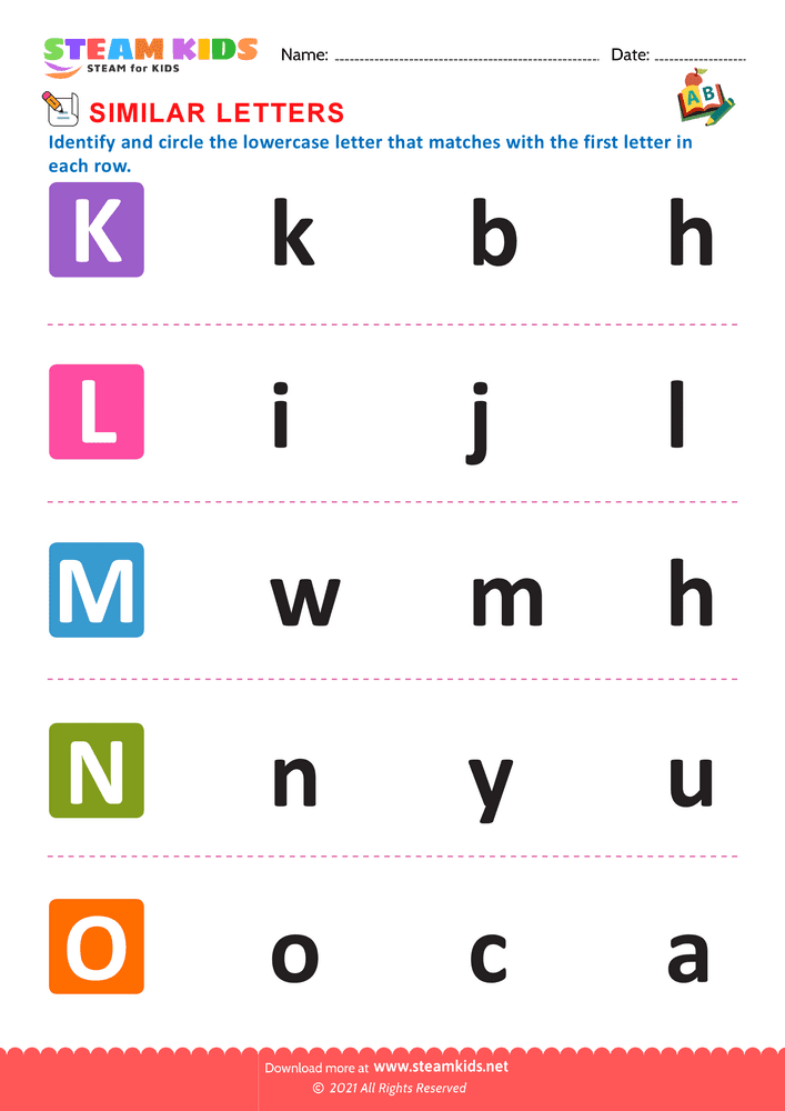 Free English Worksheet - Letters that look similar to lowercase a to o