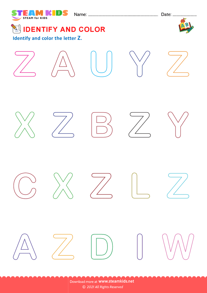 Free English Worksheet - Identify Letters - Worksheet 1