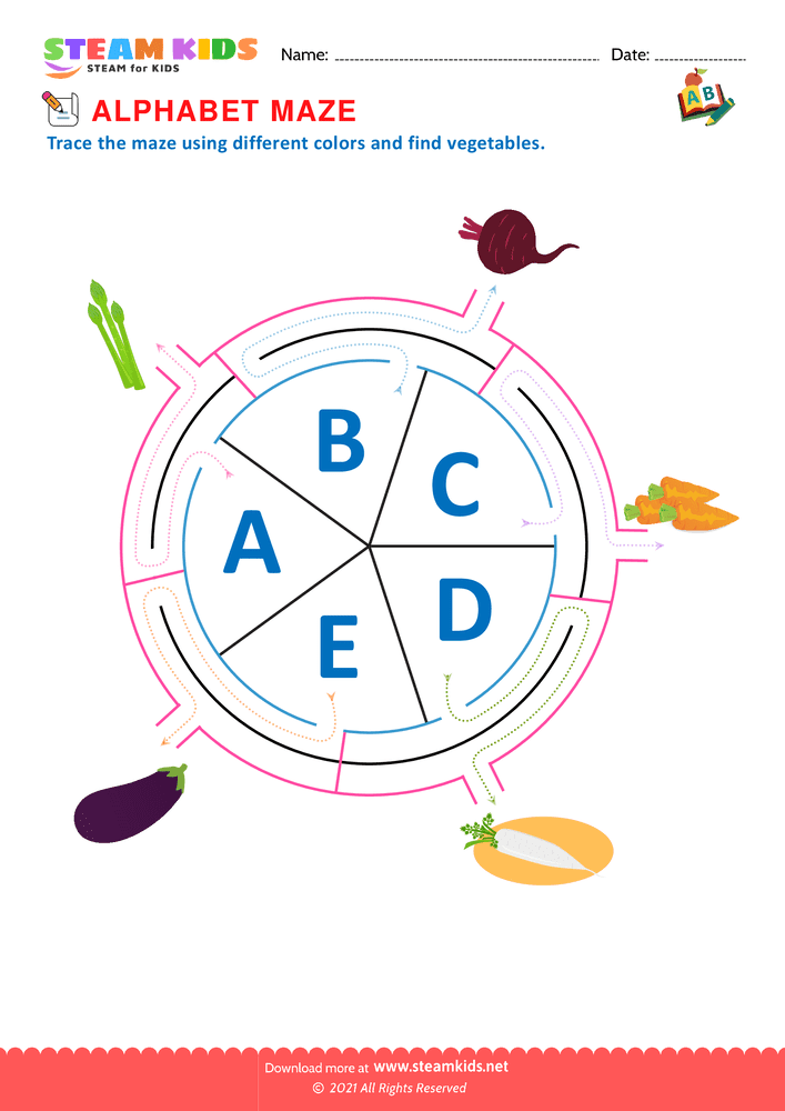 Free English Worksheet - Alphabet Maze - Worksheet 1