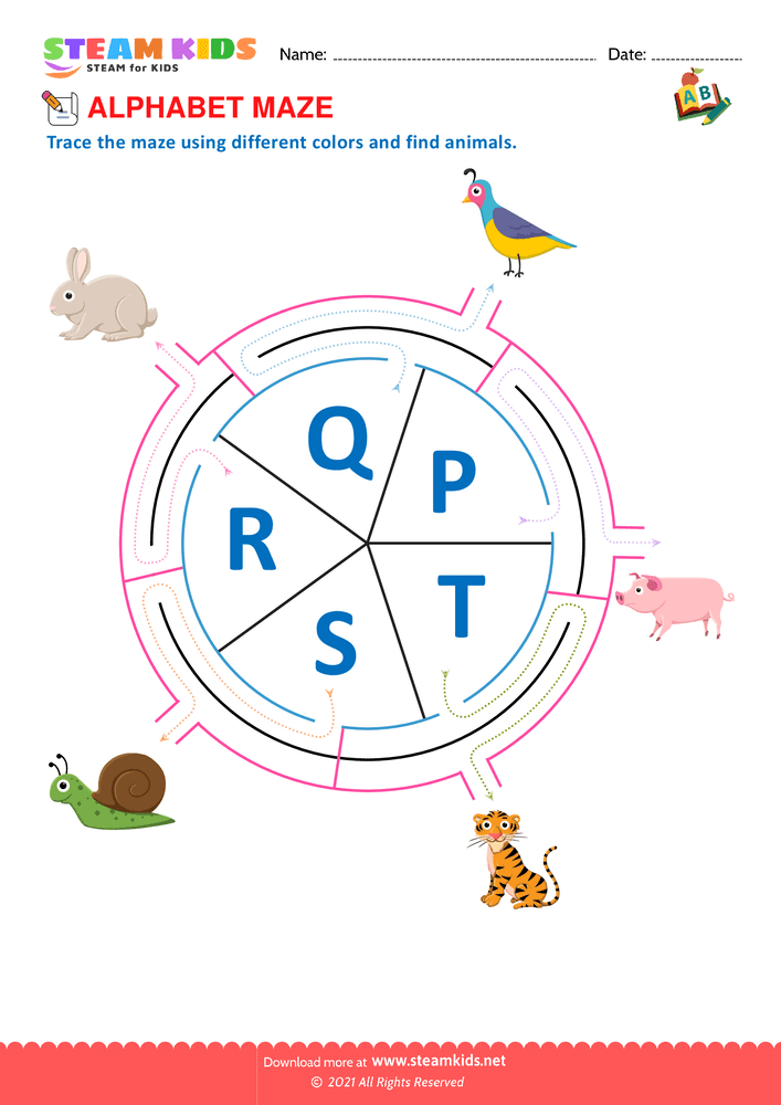 Free English Worksheet - Alphabet Maze - Worksheet 10