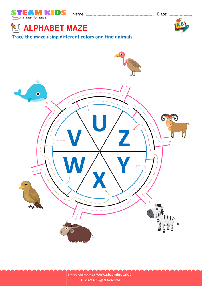 Free English Worksheet - Alphabet Maze - Worksheet 11