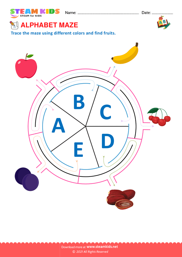 Free English Worksheet - Alphabet Maze - Worksheet 12